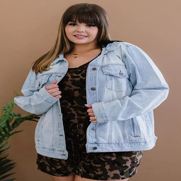 Road Less Traveled Full Size Run Hooded Denim Jacket
